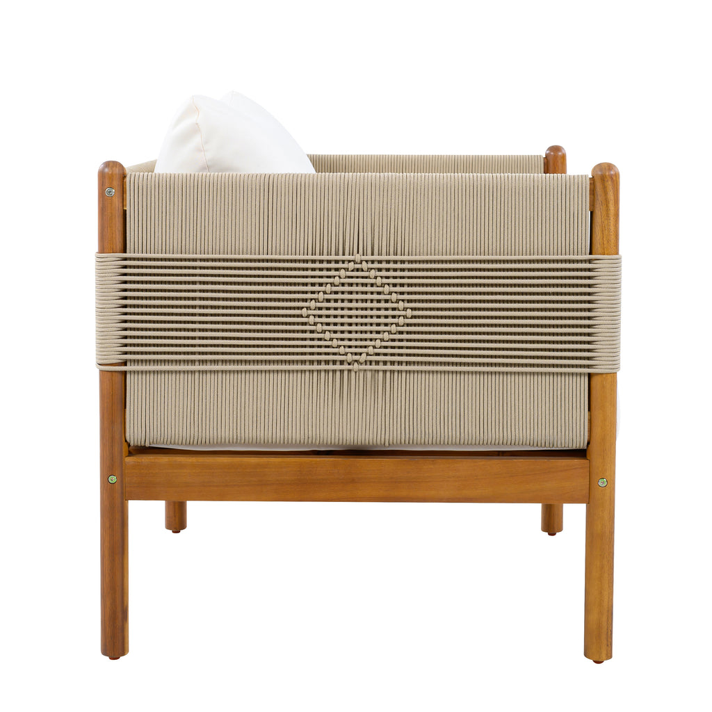 Outdoor Acacia Wood Club Chair with Diamond Rope Weave & Cushions