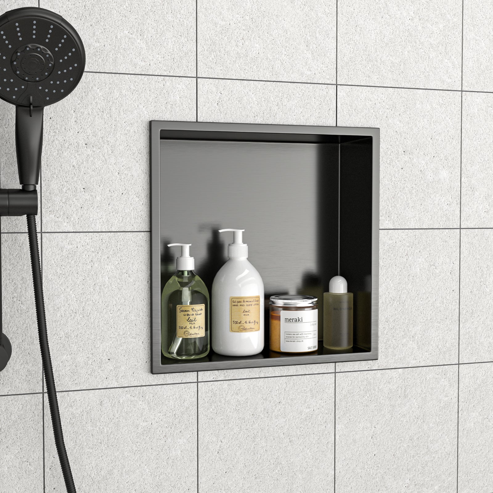 12" x 12" Stainless Steel Shower Niche - Gunmetal