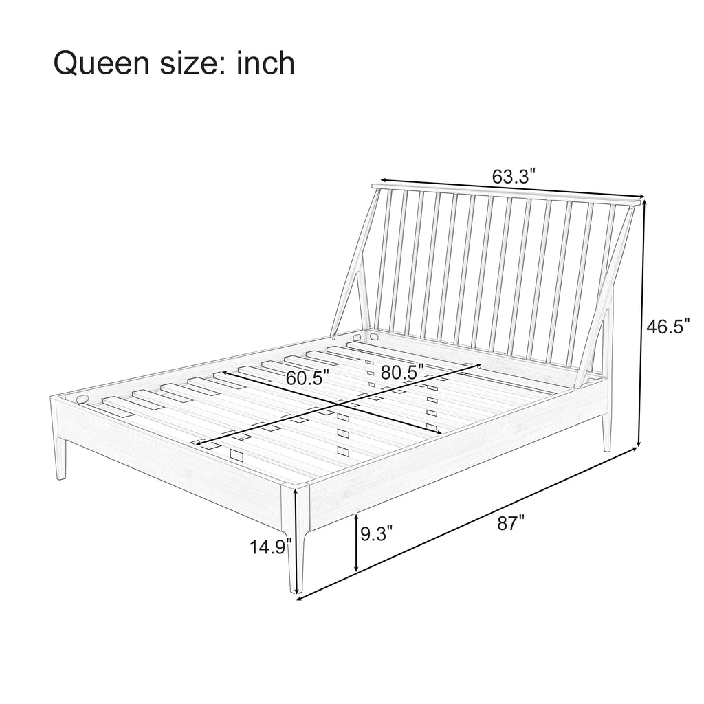 Solid Bamboo Wood Spindle Platform Queen Bed