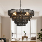 24" Rustic 5-Tier Black Pendant Light Chandelier