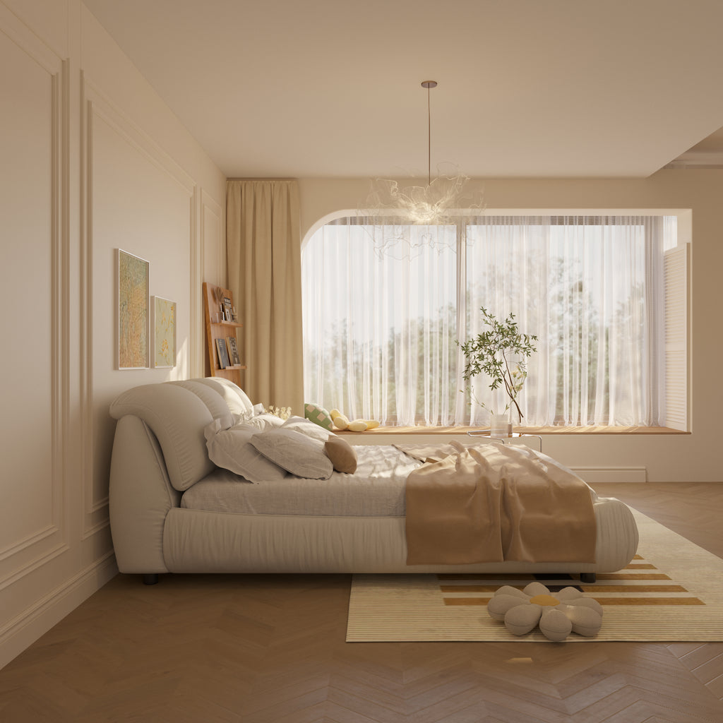 Queen Size Luxury Upholstered Platform Bed with Oversized Padded Backrest