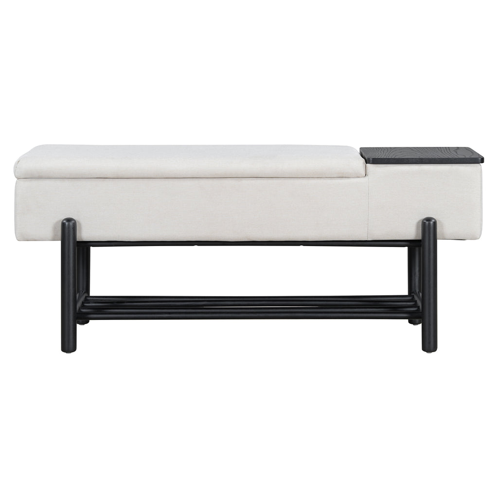 TREXM Farmhouse Upholstered Storage Bench with Hidden Compartment