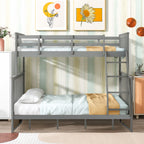 Twin Over Full Bunk Bed, Wooden Bunk Bed with Ladder and Safety Guard Rails – Gray