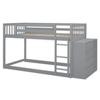 Twin Over Twin Bunk Bed with 4 Drawers and 3 Shelves - Gray