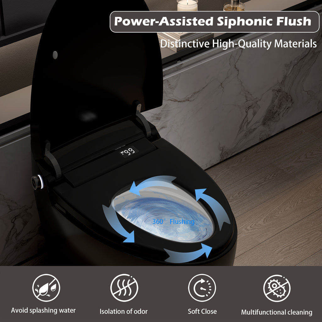 Smart Toilet with Built-In Bidet - ADA One-Piece Toilet (Black)