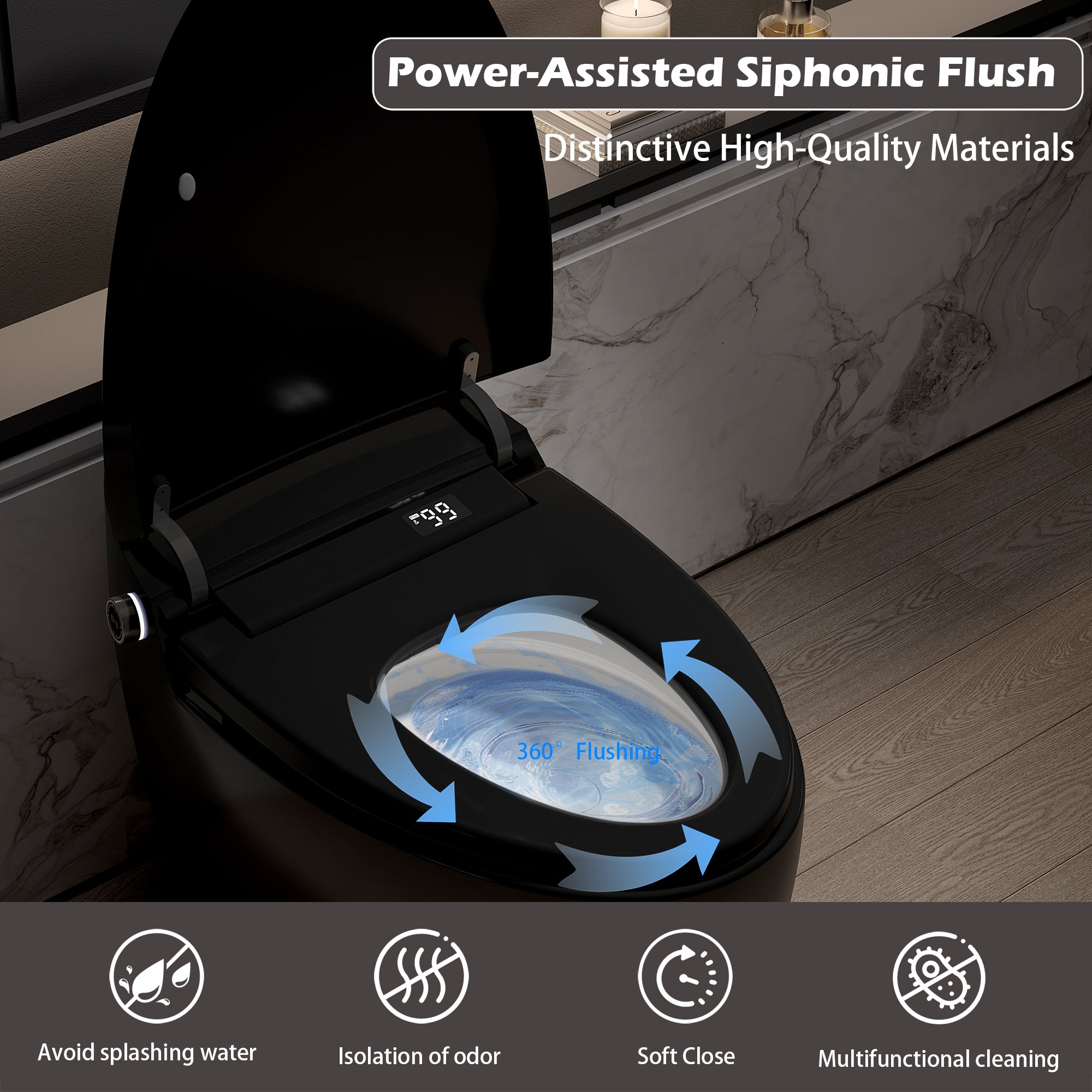 Smart Toilet with Built-In Bidet - ADA One-Piece Toilet (Black)