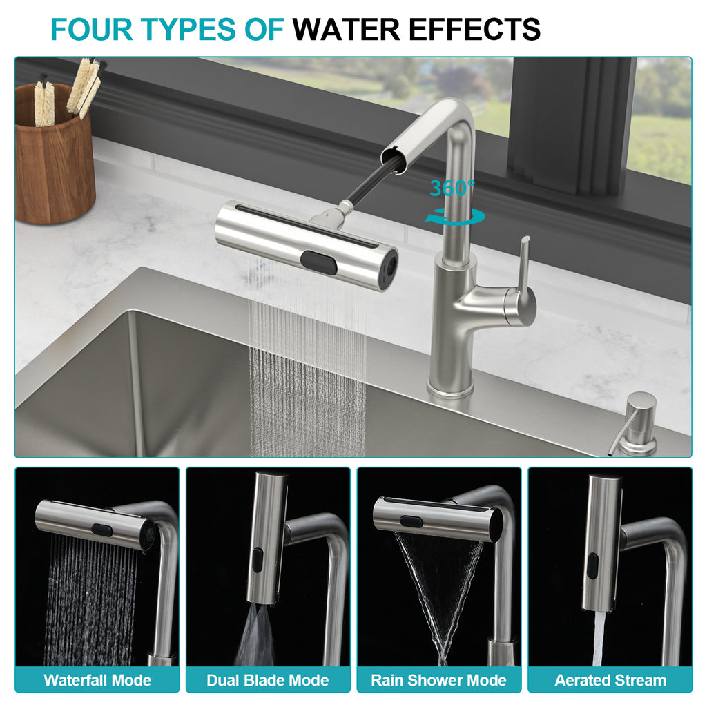 33" Drop-in Kitchen Sink with Pull-out Faucet and Soap Dispenser