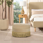 Yolanda 24" Round Upholstered Accent Ottoman, Fawn
