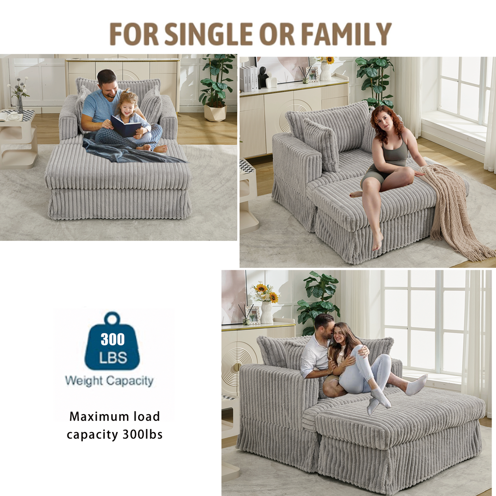 47.7" Oversized Corduroy Chaise Longue with Ottoman