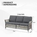 73.6" Outdoor Patio Sofa, 3-Seat Rattan Couch