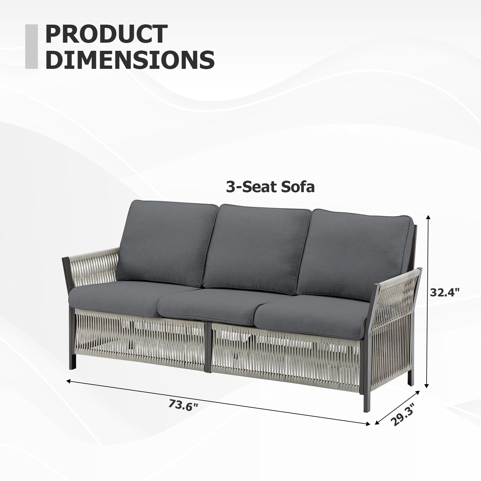 73.6" Outdoor Patio Sofa, 3-Seat Rattan Couch