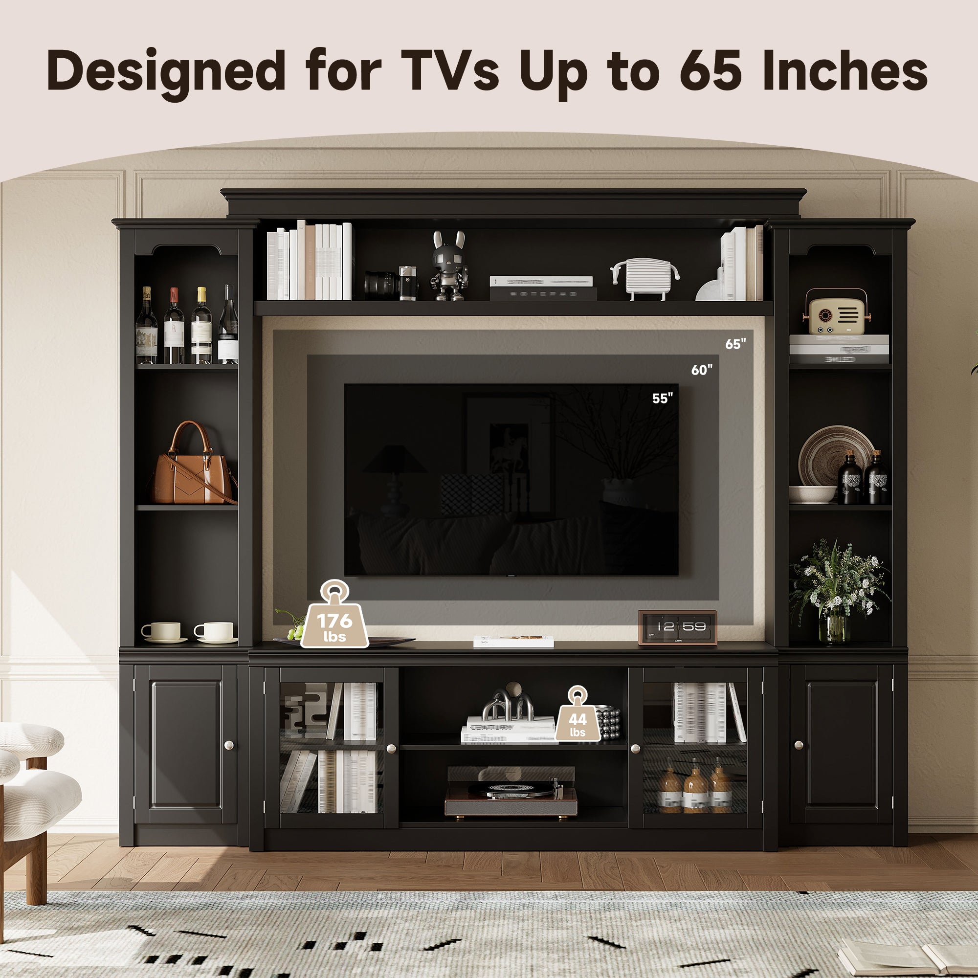 All-in-One Modern TV Stand with Bookcase for TVs Up to 65-inch