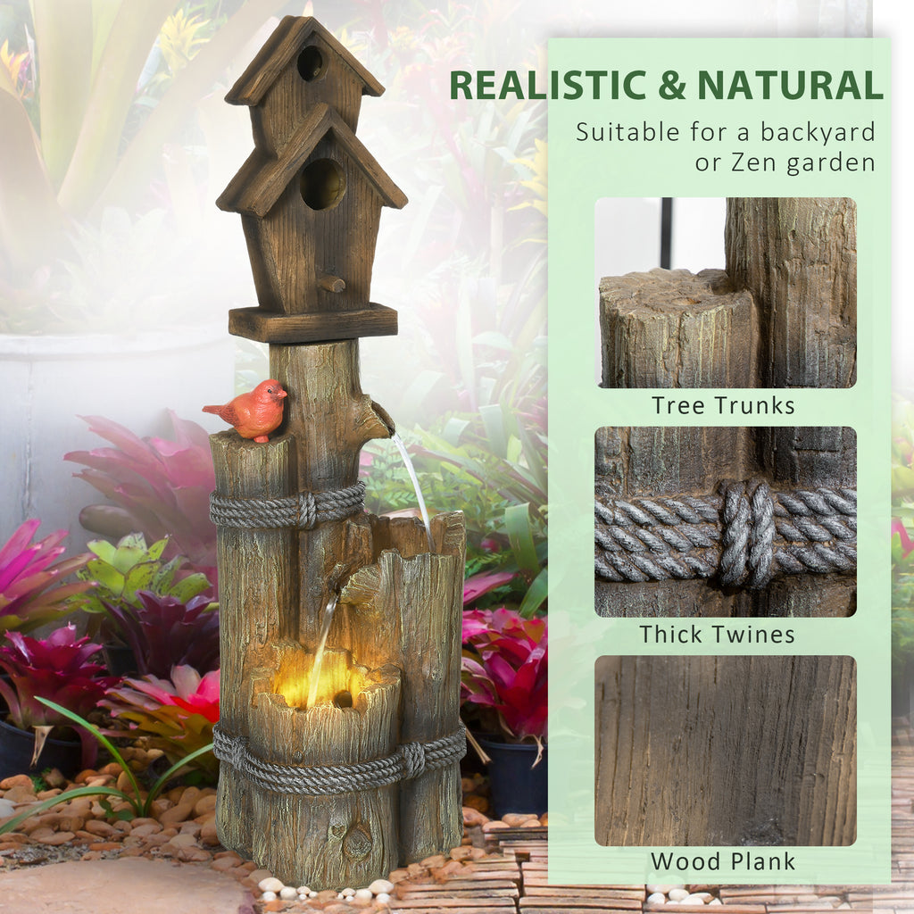 Outsunny Outdoor Fountain with Birdhouse and LED Lights