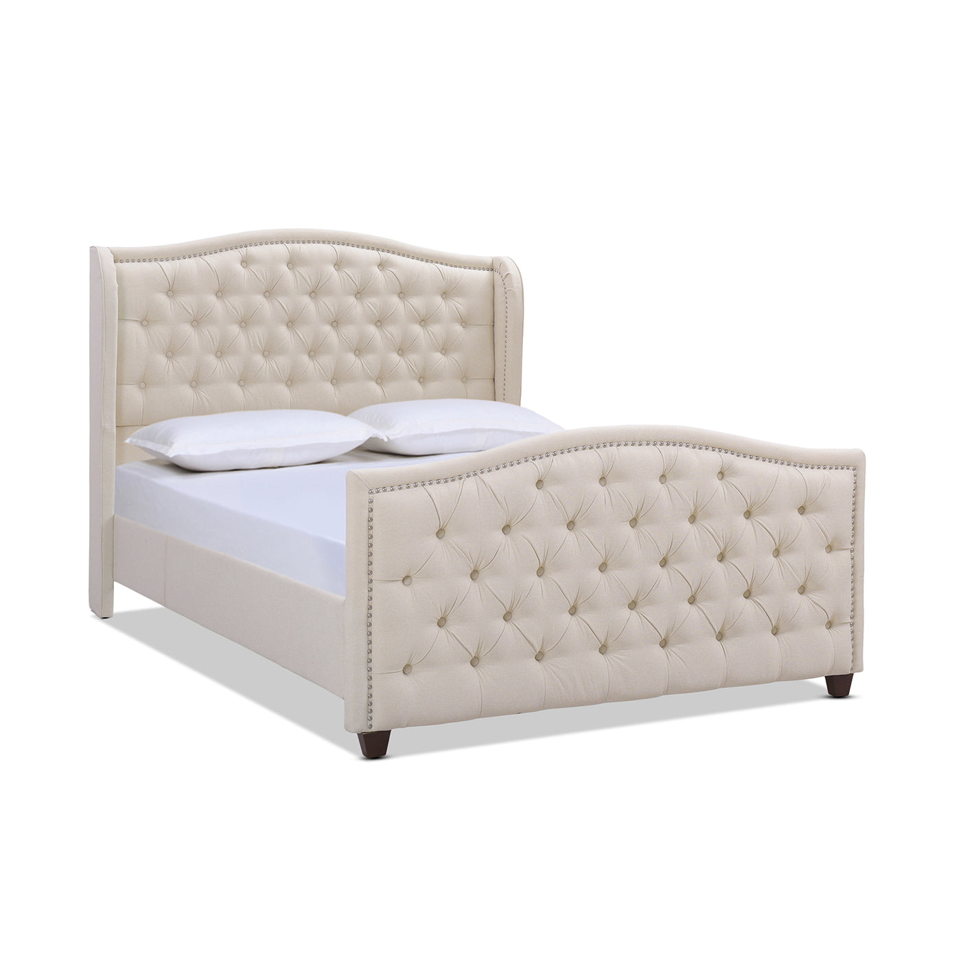 Marcella Upholstered Shelter Headboard Bed Set, Queen, Sky Neutral
