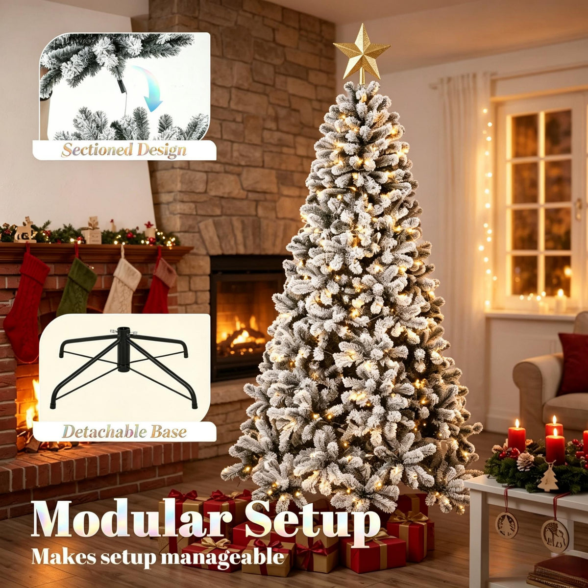 6 ft Pre-Lit Snow-Flocked Northern Pine Artificial Christmas Tree