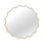 White 24 inch Wavy Round Solid Wood Frame Decorative Mirror