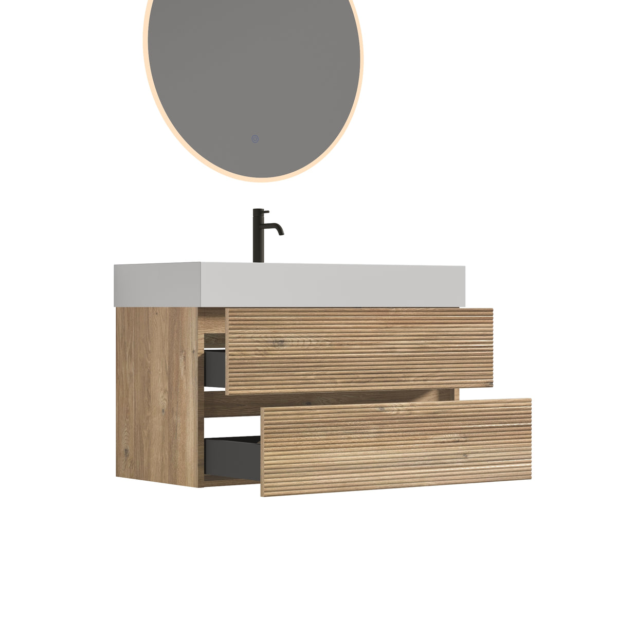 Grace 36-Inch Wall-Mounted Bathroom Vanity, Oak and Glossy White