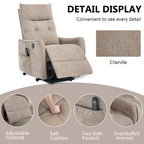 Khaki Chenille Power Lift Recliner Chair with Massage and Heat