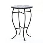 Outdoor Round Side Table with Mosaic-Style Top and Curved Iron Legs