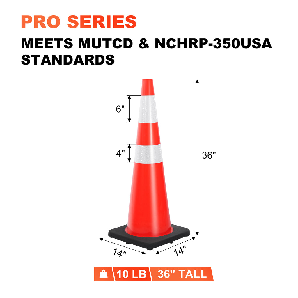 36" Heavy-Duty Traffic Cones with Reflective Collars - 4 Pack