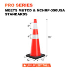 36" Heavy-Duty Traffic Cones with Reflective Collars - 4 Pack