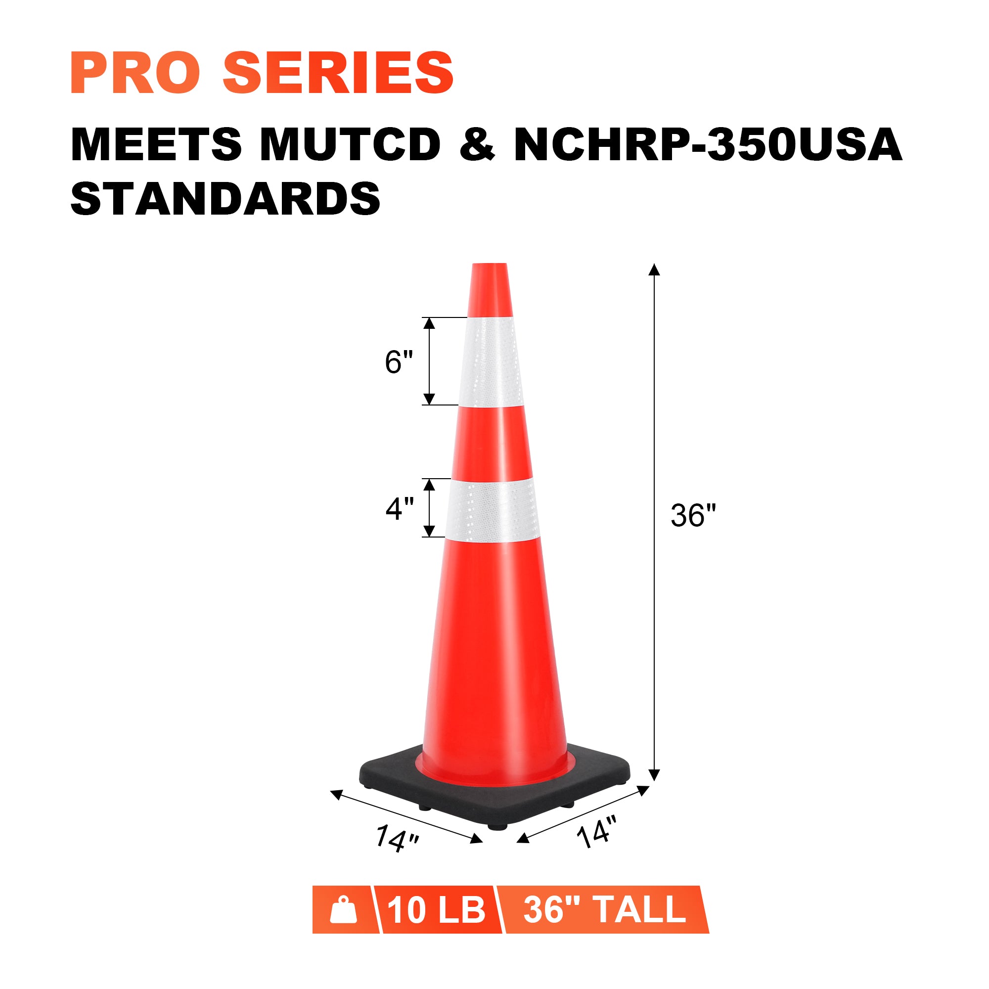 36" Heavy-Duty Traffic Cones with Reflective Collars - 4 Pack