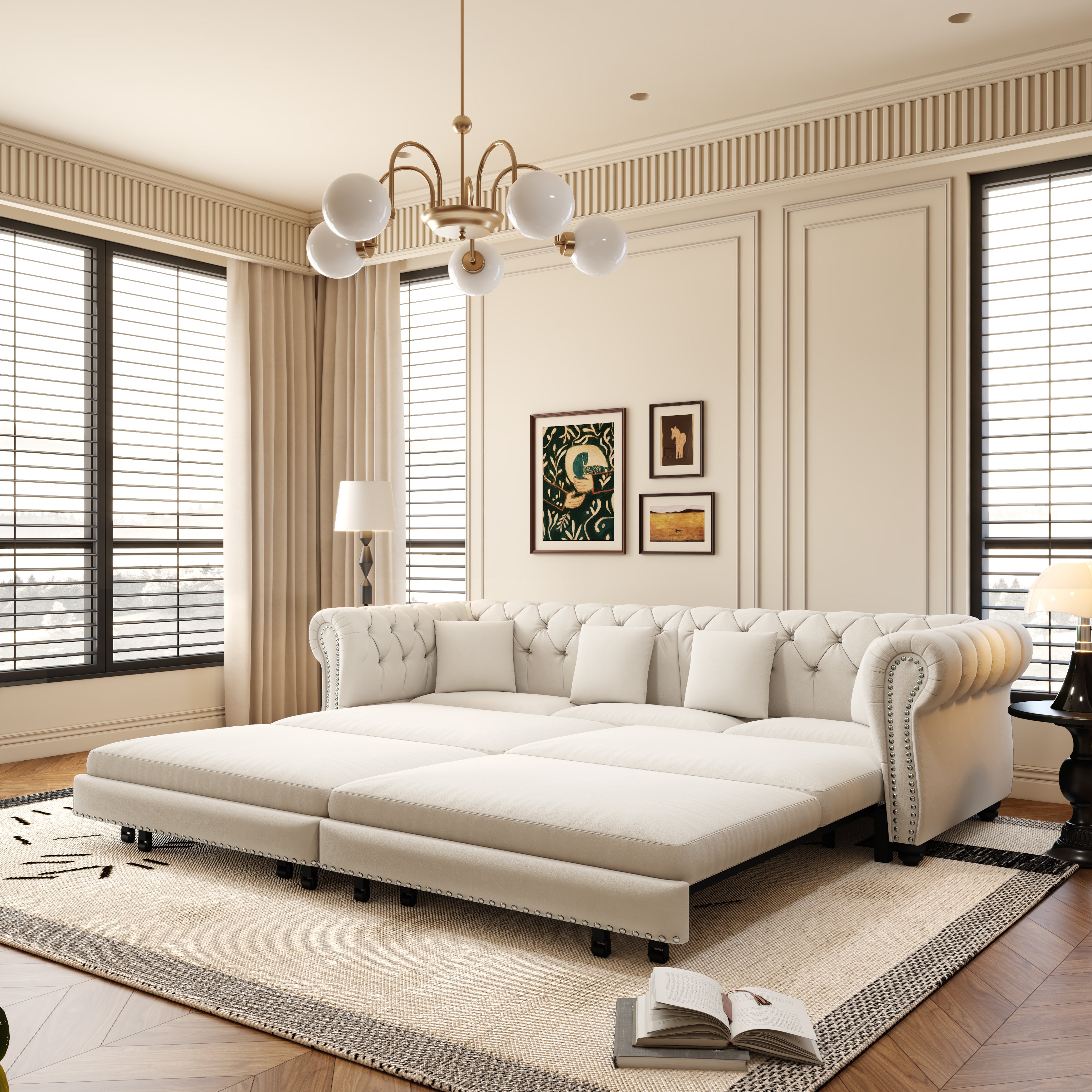 Chesterfield Sofa - 3-in-1 Pull-Out Sleeper Sofa Bed