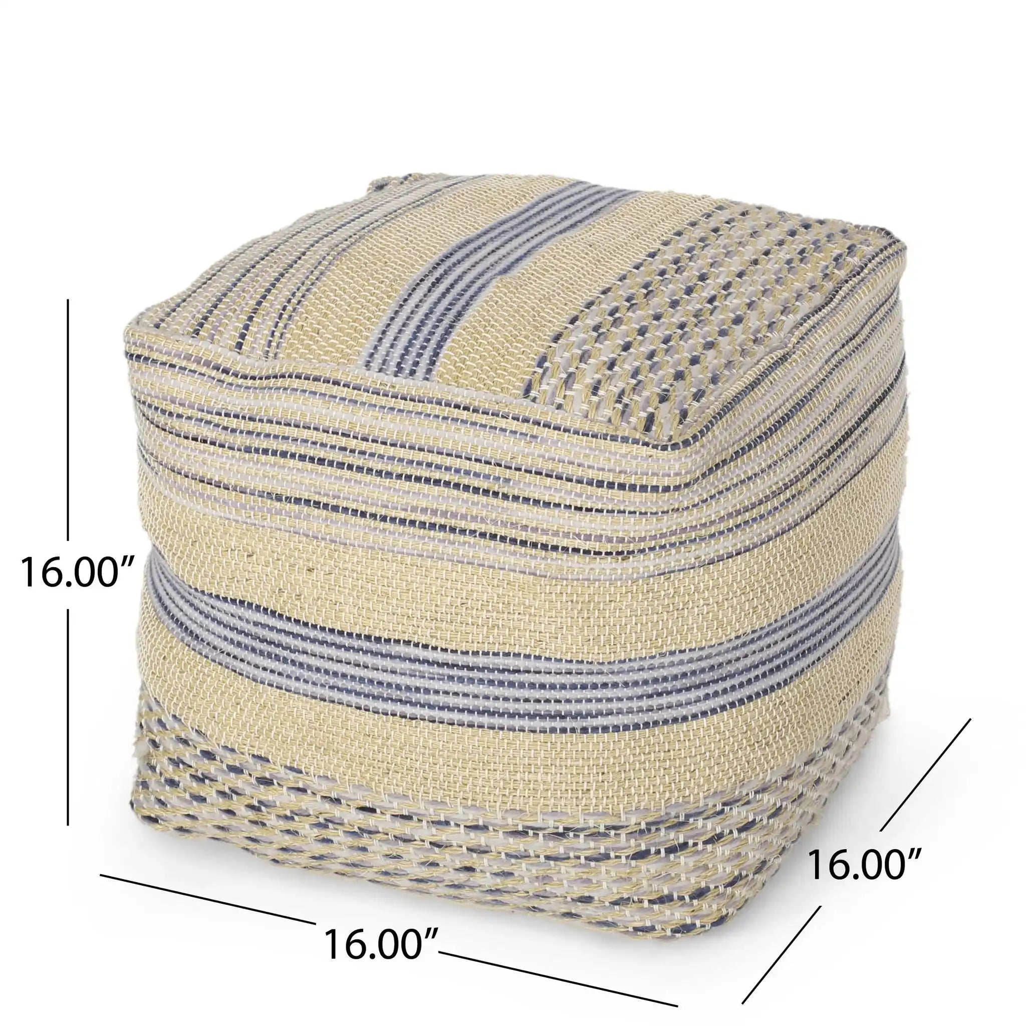 Western Handcrafted Fabric Pouf Durable Natural and Blue