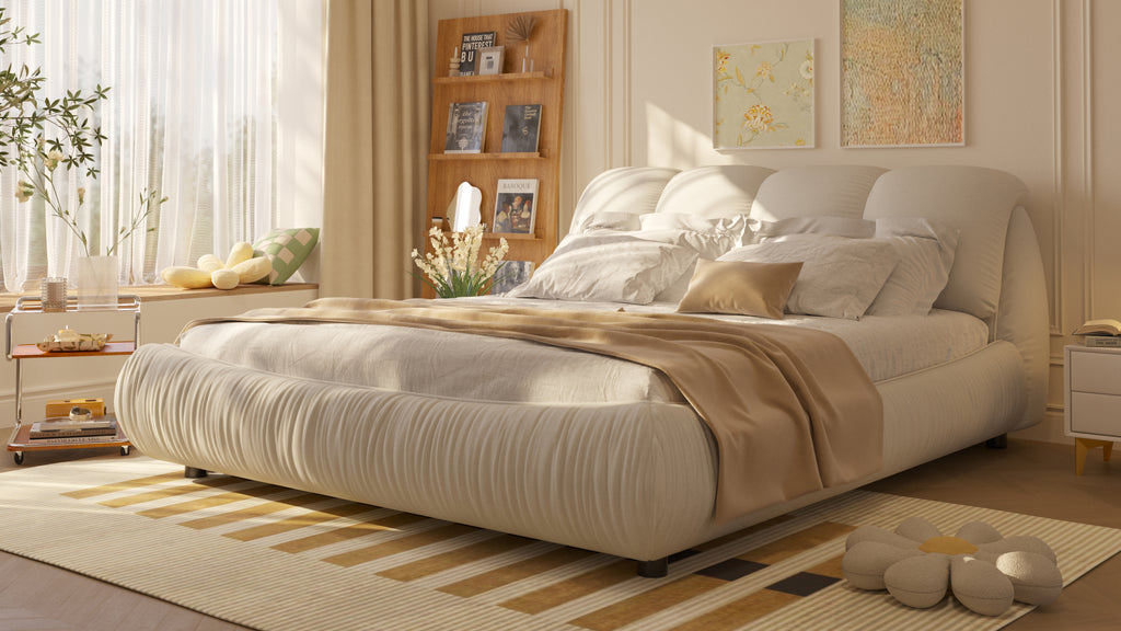 Queen Size Luxury Upholstered Platform Bed with Oversized Padded Backrest