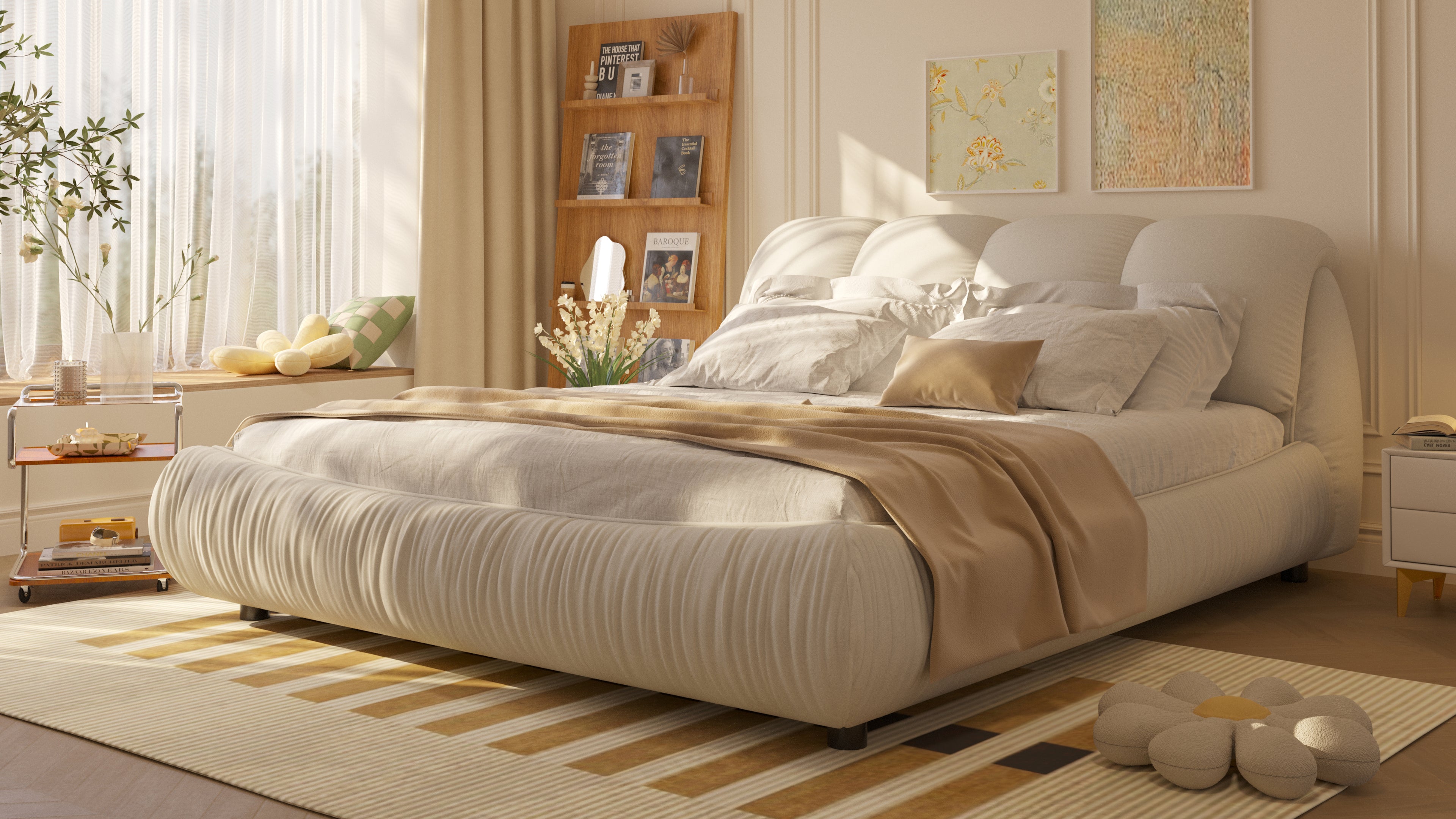 Queen Size Luxury Upholstered Platform Bed with Oversized Padded Backrest