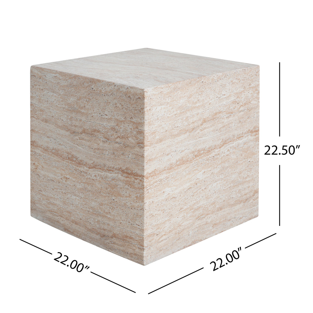 Outdoor/Indoor Square Travertine Lightweight Concrete Side Table
