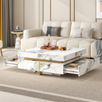 Modern Square Marble Textured Coffee Table with 4 Drawers