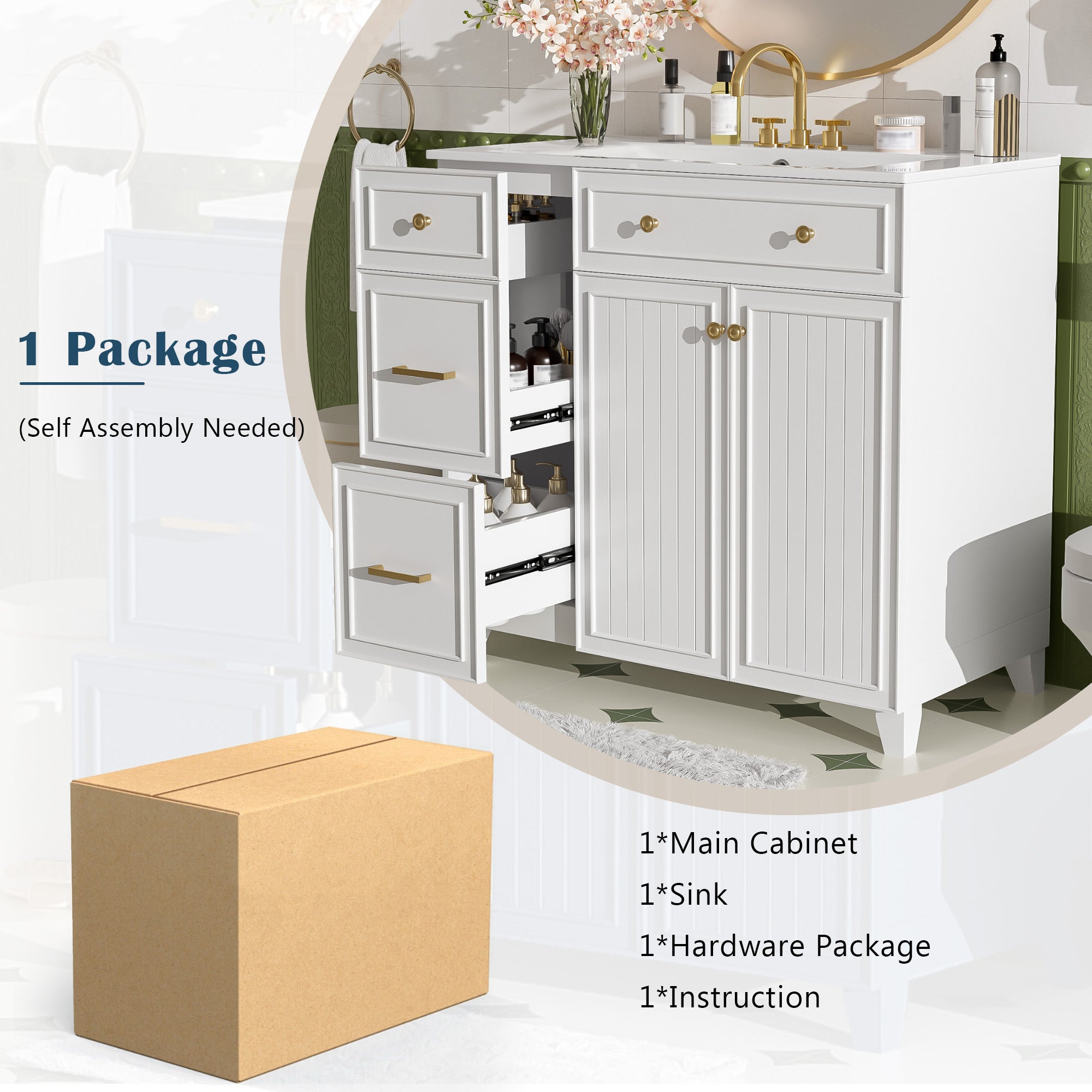 36" Bathroom Vanity with Ceramic Sink