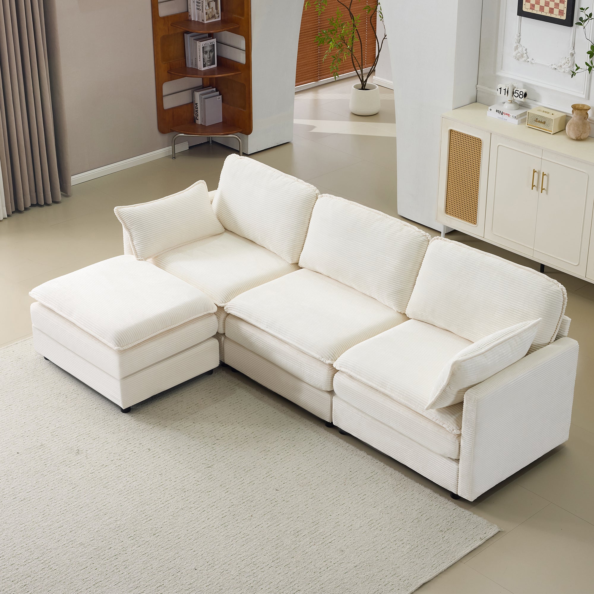 104" Plush Cloud 3 Seater Sofa: Modular 3 Seater Sofa + Ottoman