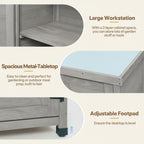Potting Bench with Storage Cabinet and Metal Table Top