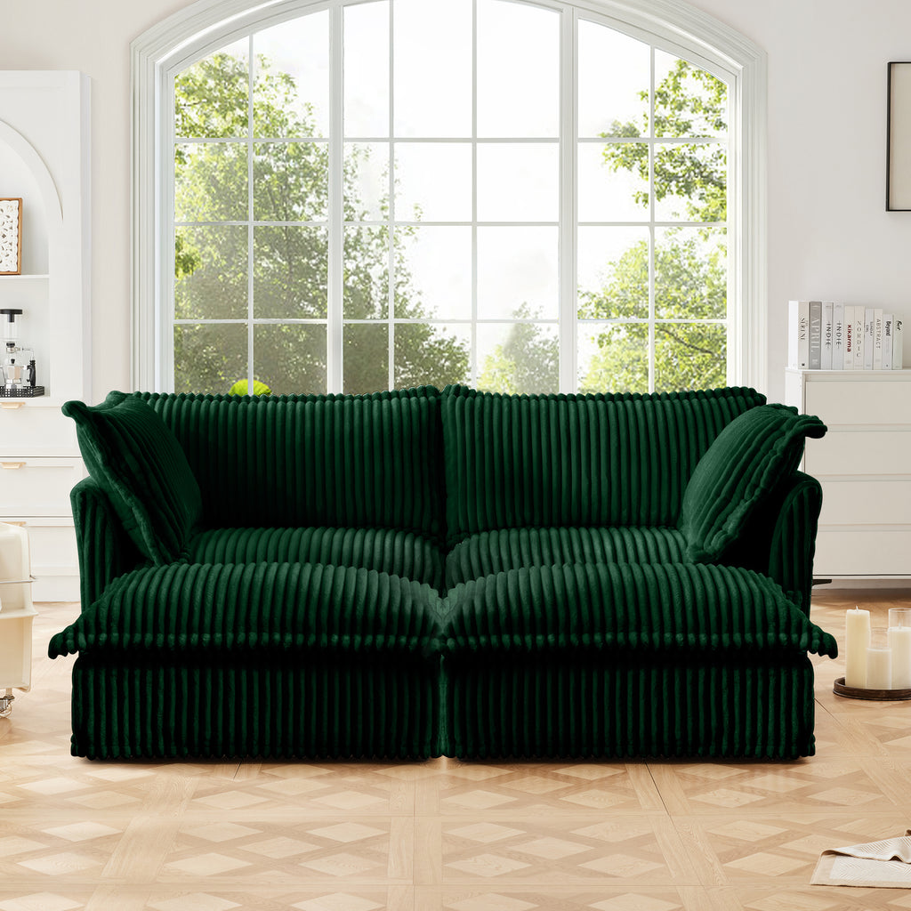 Slipcovered 2 Seater Sofa with Ottomans