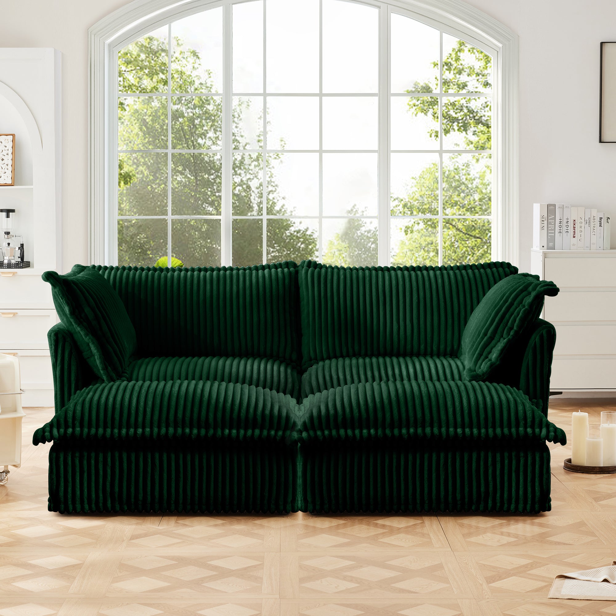 Slipcovered 2 Seater Sofa with Ottomans