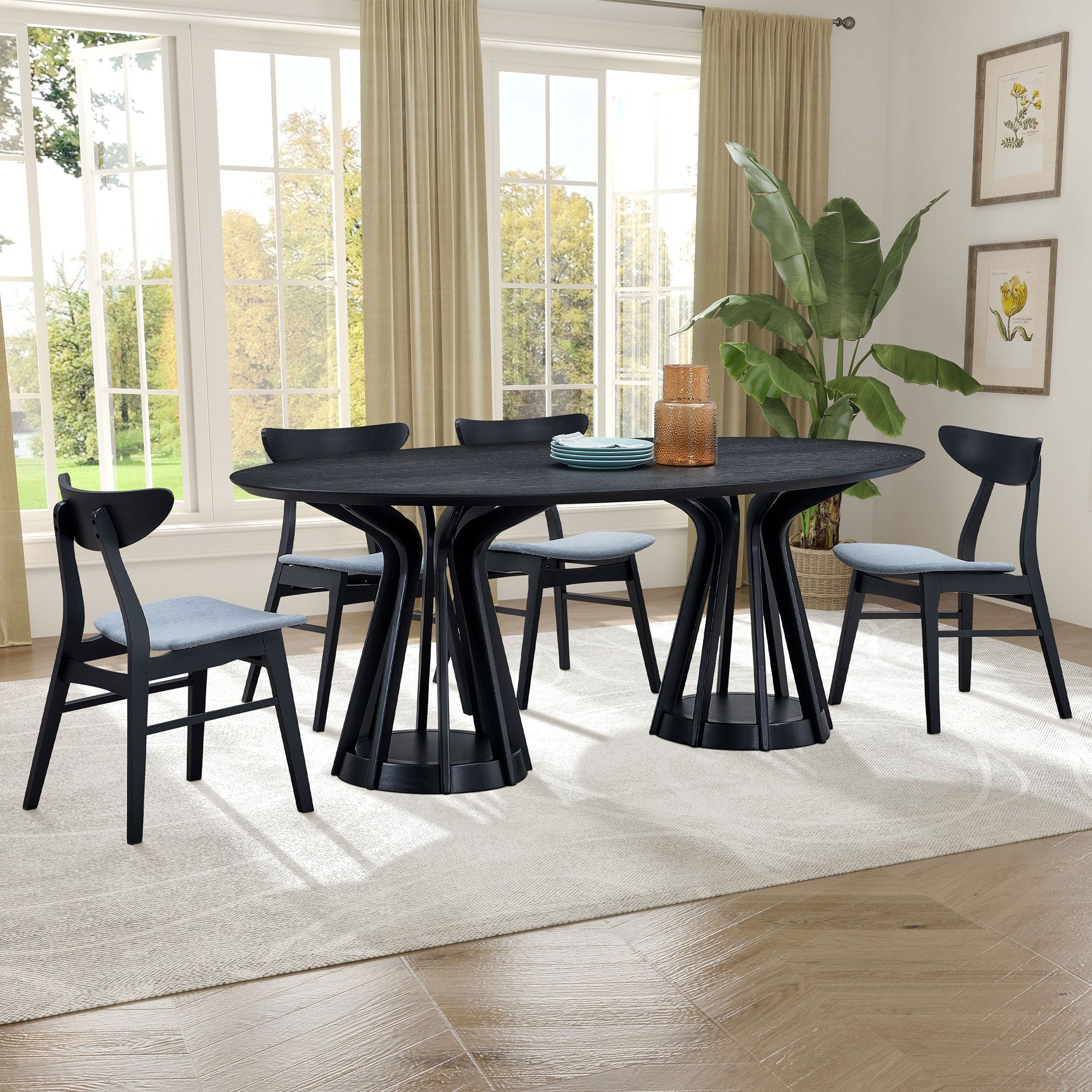 Modern 78.74 Inch Dining Table - Oval MDF Table with Sturdy Pedestal