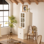 Freestanding Pantry Cabinet with Glass Door & Lattice Window