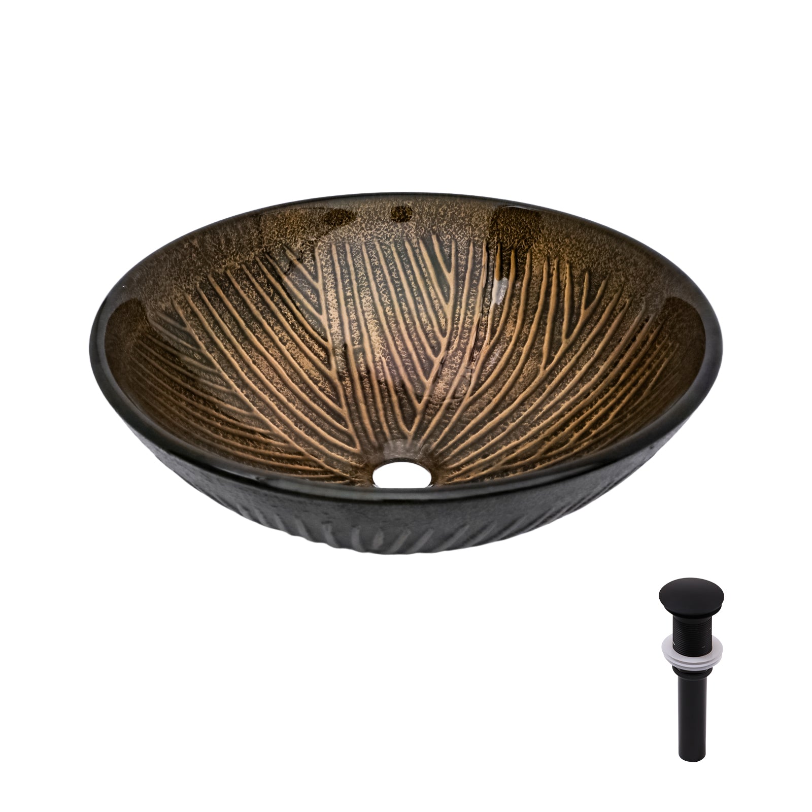 Artistic Feather Pattern Amber Tempered Glass Vessel Sink