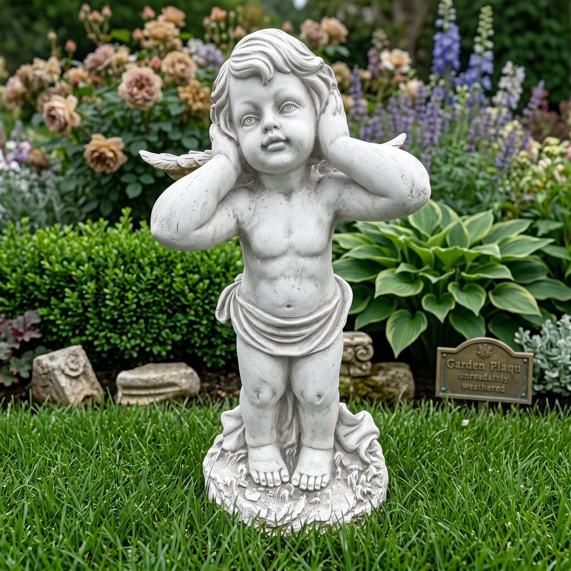 Winged Angel Covering Her Ears Resin Ornament