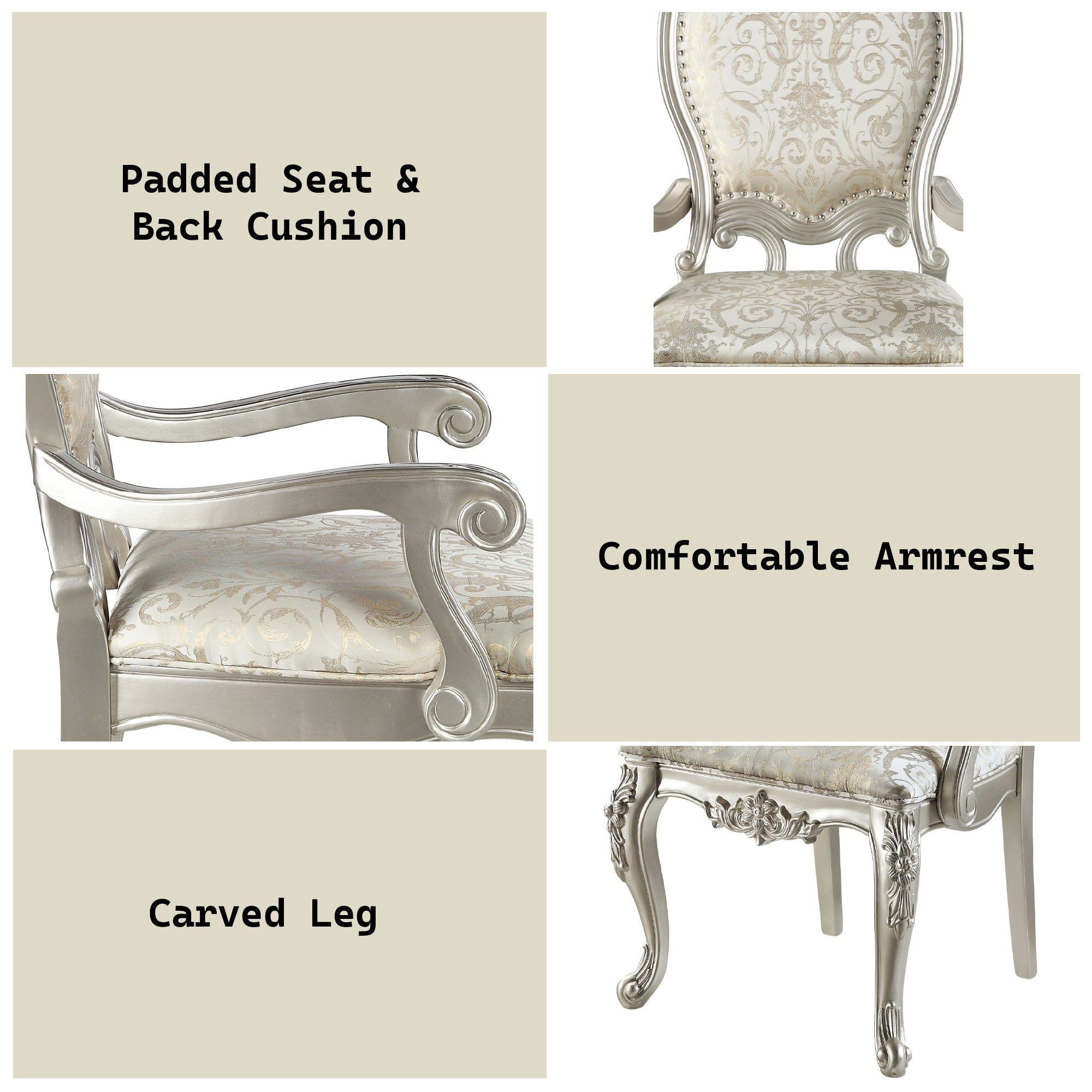 Bently Fabric & Champagne Finish Arm Chair Set of 2