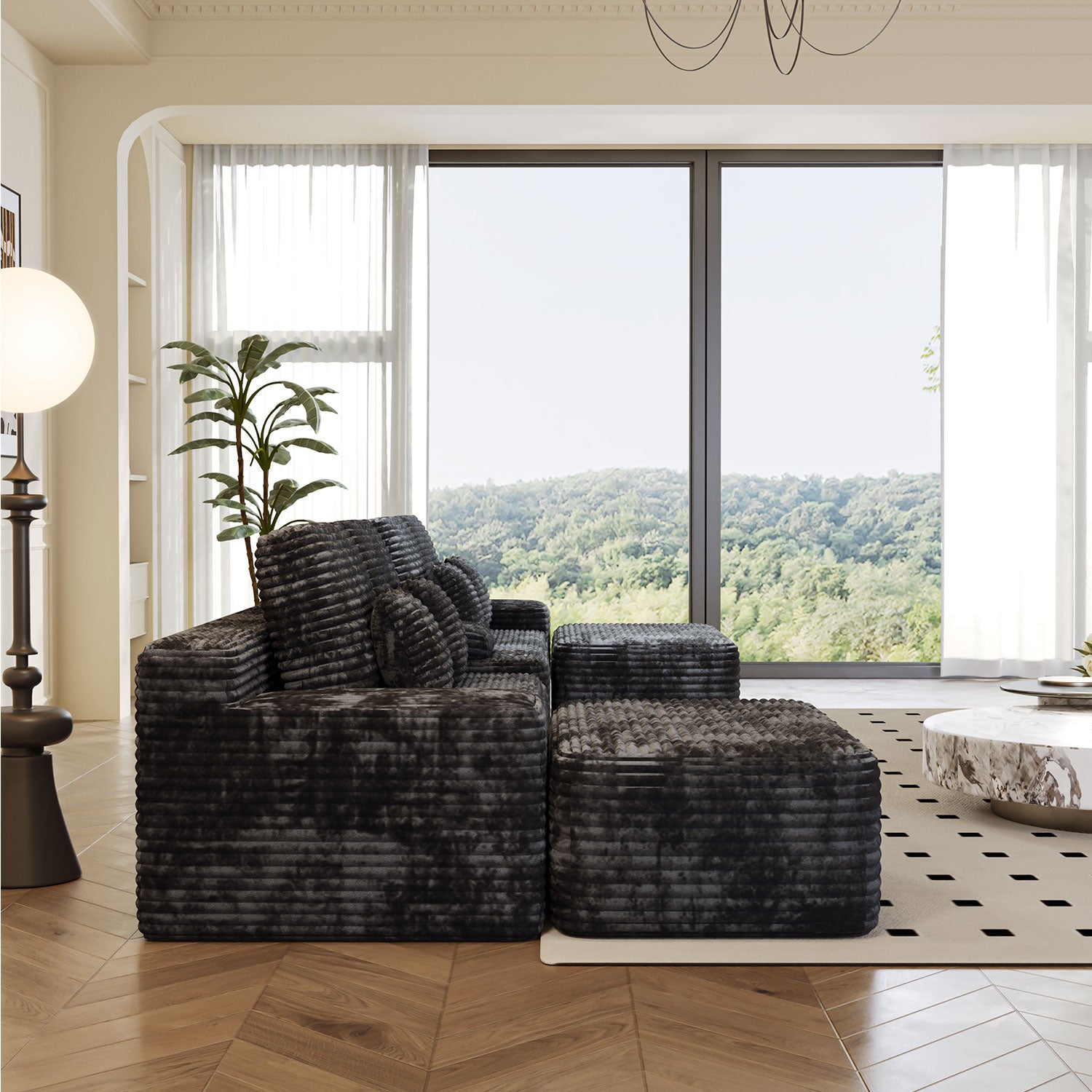 150" Width 5-Piece Sectional Sofa with 2 Ottomans