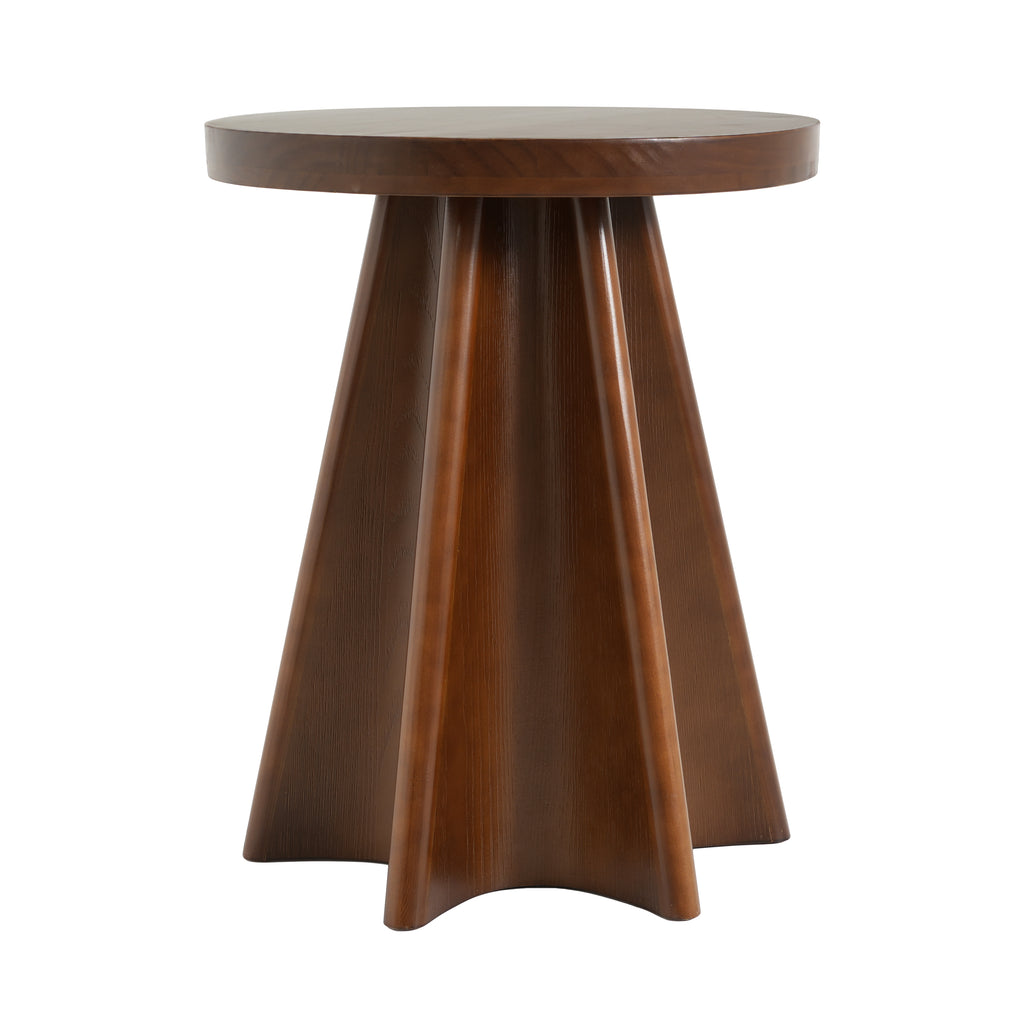 Flower Shaped Solid Pine Round Side Table, Decor Accent End Table for Living Room Bedroom