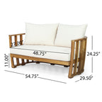 Outdoor Acacia Wood Loveseat and Coffee Table Set with Cushions