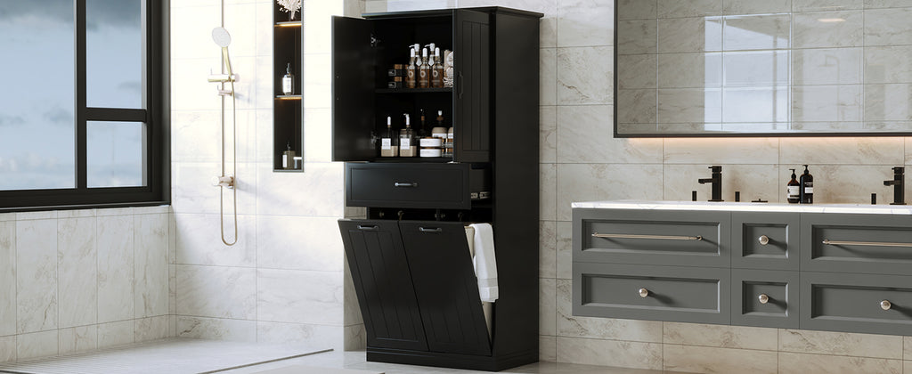 Bathroom Storage Cabinet with Two Laundry Baskets