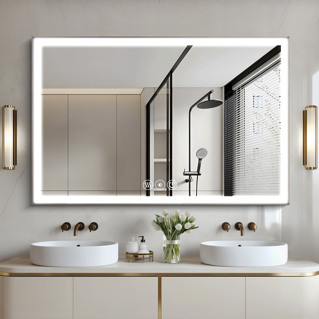 48" x 32" LED Bathroom Mirror with Brushed Aluminum Frame