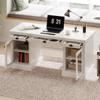 67" Modern Executive Desk with Glass Doors and Drawers