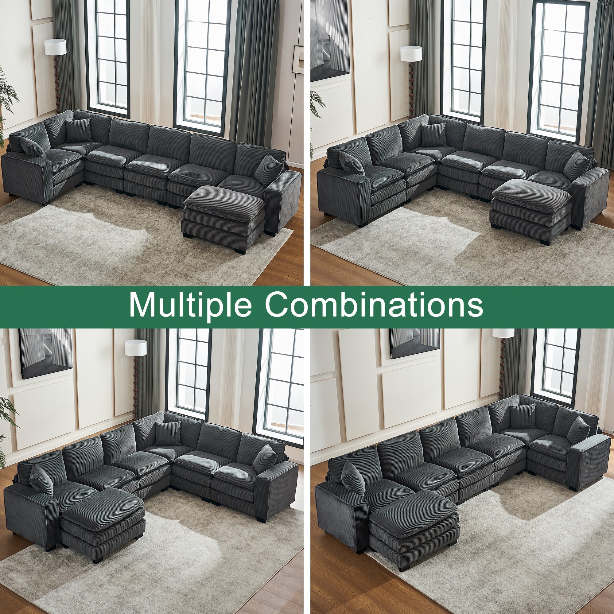 Modern U Shaped 6-Seat Sectional Sofa with Ottoman