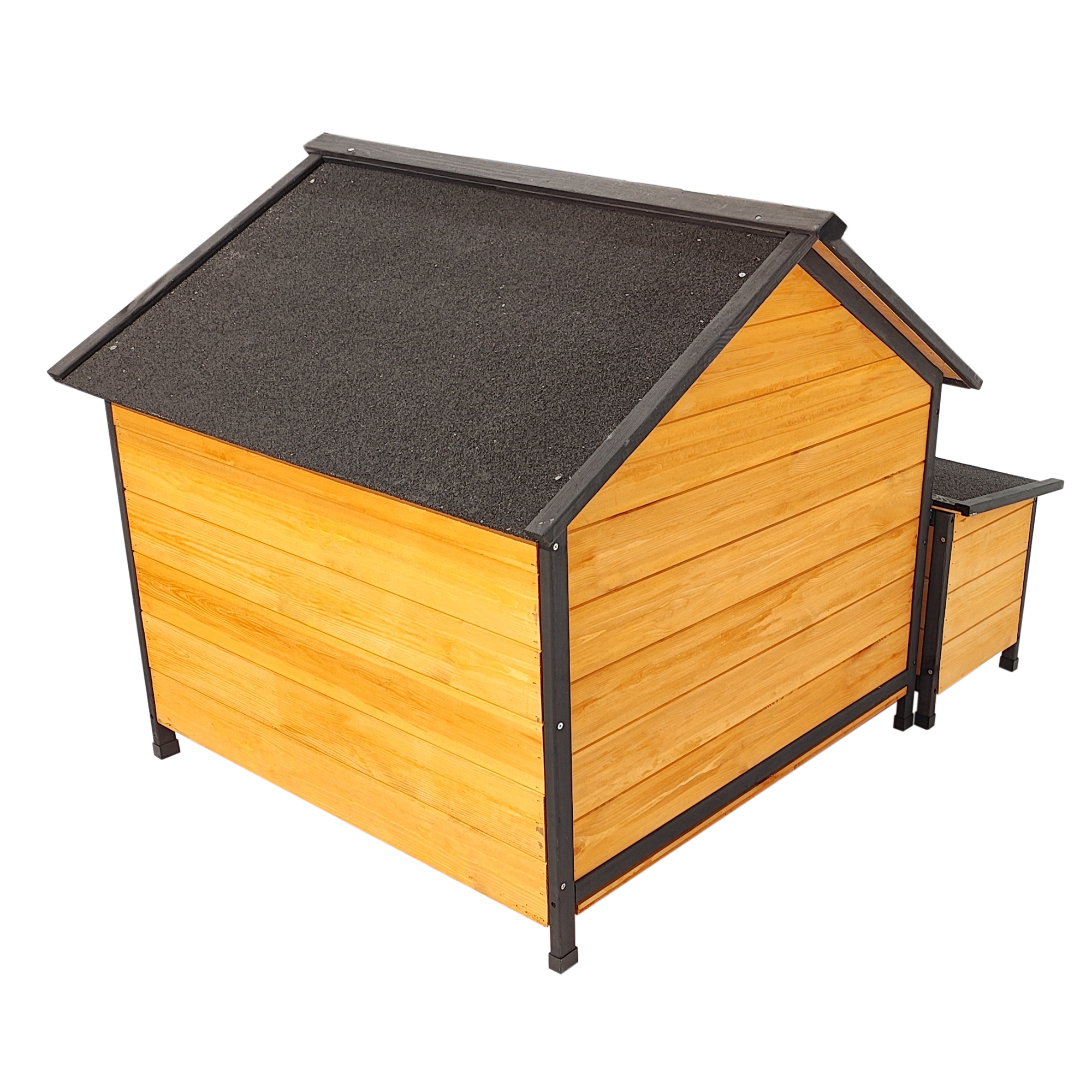 Wearable and Strong Wooden Dog House with Metal Bowls and Toy Box